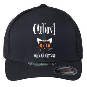 Halloween Caution Black Cat Crossing Classic Design Funny Gift Flexfit Unipanel Trucker Cap