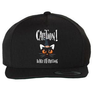 Halloween Caution Black Cat Crossing Classic Design Funny Gift Wool Snapback Cap