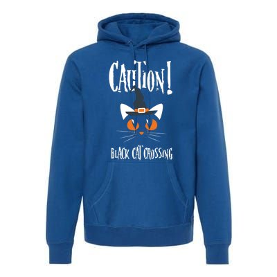 Halloween Caution Black Cat Crossing Classic Design Funny Gift Premium Hoodie