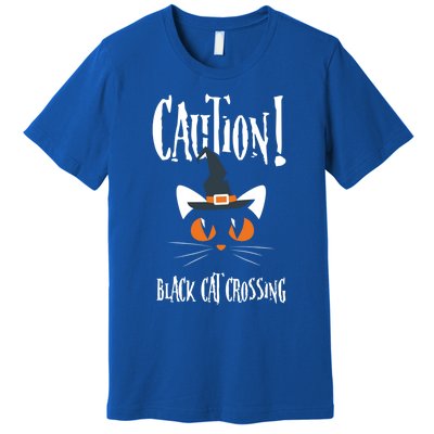 Halloween Caution Black Cat Crossing Classic Design Funny Gift Premium T-Shirt