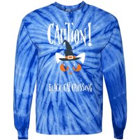 Halloween Caution Black Cat Crossing Classic Design Funny Gift Tie-Dye Long Sleeve Shirt