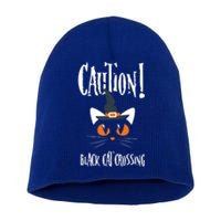 Halloween Caution Black Cat Crossing Classic Design Funny Gift Short Acrylic Beanie