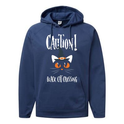 Halloween Caution Black Cat Crossing Classic Design Funny Gift Performance Fleece Hoodie