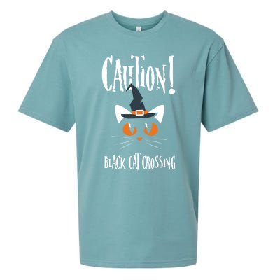 Halloween Caution Black Cat Crossing Classic Design Funny Gift Sueded Cloud Jersey T-Shirt