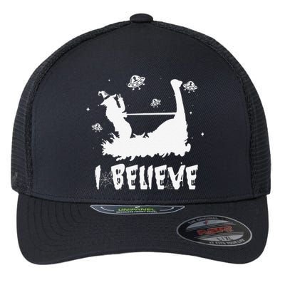 Halloween Costume Bigfoot Riding Nessie I Believe UFO Alien Flexfit Unipanel Trucker Cap