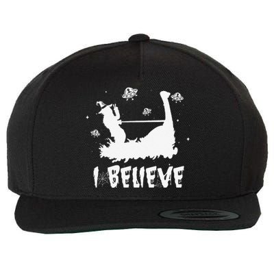 Halloween Costume Bigfoot Riding Nessie I Believe UFO Alien Wool Snapback Cap