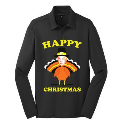 Happy Christmas Biden Funny Thanksgiving Turkey Silk Touch Performance Long Sleeve Polo