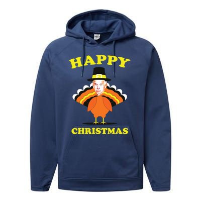 Happy Christmas Biden Funny Thanksgiving Turkey Performance Fleece Hoodie