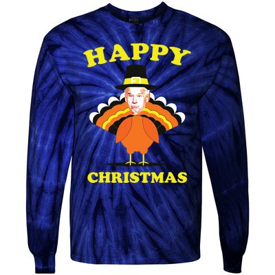 Happy Christmas Biden Funny Thanksgiving Turkey Tie-Dye Long Sleeve Shirt