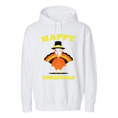 Happy Christmas Biden Funny Thanksgiving Turkey Garment-Dyed Fleece Hoodie