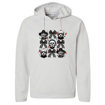 Halloween Coquette Bow Horror Characters Bow Spooky Season Performance Fleece Hoodie