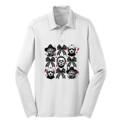 Halloween Coquette Bow Horror Characters Bow Spooky Season Silk Touch Performance Long Sleeve Polo