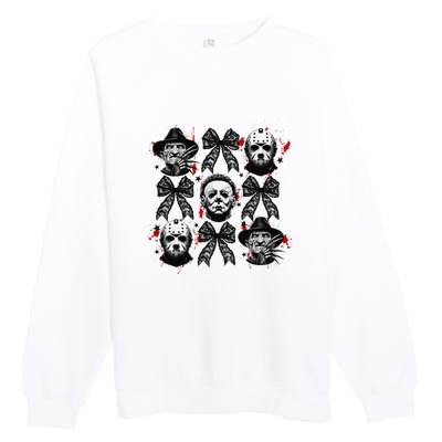 Halloween Coquette Bow Horror Characters Bow Spooky Season Premium Crewneck Sweatshirt