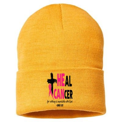 Heal Cancer Believe God Christian Breast Cancer Awareness Sustainable Knit Beanie