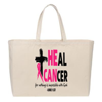 Heal Cancer Believe God Christian Breast Cancer Awareness Cotton Canvas Jumbo Tote