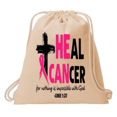 Heal Cancer Believe God Christian Breast Cancer Awareness Drawstring Bag