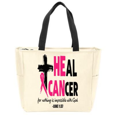 Heal Cancer Believe God Christian Breast Cancer Awareness Zip Tote Bag