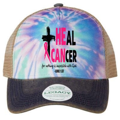 Heal Cancer Believe God Christian Breast Cancer Awareness Legacy Tie Dye Trucker Hat