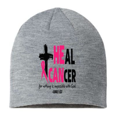 Heal Cancer Believe God Christian Breast Cancer Awareness Sustainable Beanie