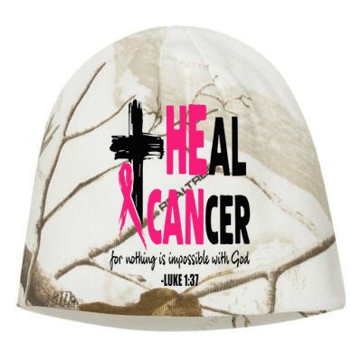 Heal Cancer Believe God Christian Breast Cancer Awareness Kati - Camo Knit Beanie