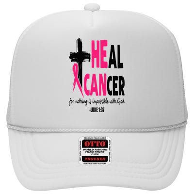 Heal Cancer Believe God Christian Breast Cancer Awareness High Crown Mesh Back Trucker Hat