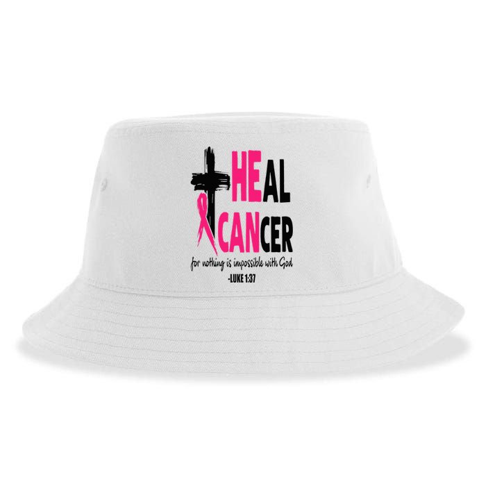 Heal Cancer Believe God Christian Breast Cancer Awareness Sustainable Bucket Hat