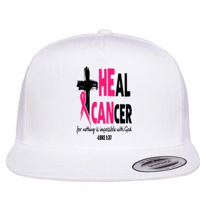 Heal Cancer Believe God Christian Breast Cancer Awareness Flat Bill Trucker Hat