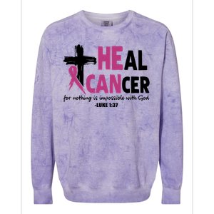 Heal Cancer Breast Cancer Awareness Month back and front side Colorblast Crewneck Sweatshirt