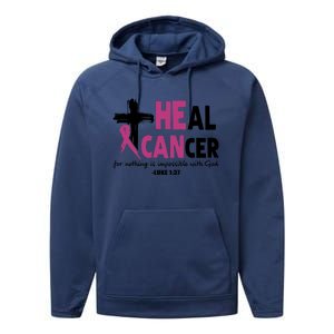 Heal Cancer Breast Cancer Awareness Month back and front side Performance Fleece Hoodie