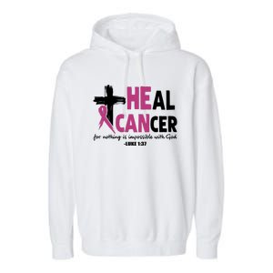 Heal Cancer Breast Cancer Awareness Month back and front side Garment-Dyed Fleece Hoodie