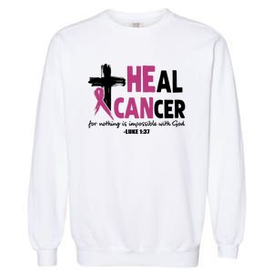 Heal Cancer Breast Cancer Awareness Month back and front side Garment-Dyed Sweatshirt