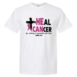 Heal Cancer Breast Cancer Awareness Month back and front side Garment-Dyed Heavyweight T-Shirt