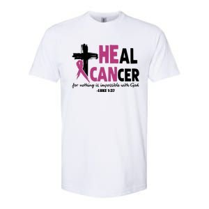 Heal Cancer Breast Cancer Awareness Month back and front side Softstyle CVC T-Shirt