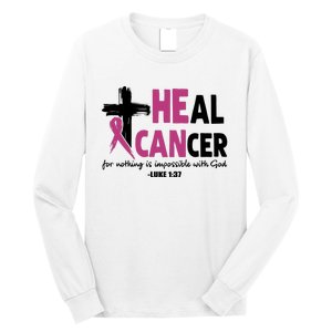 Heal Cancer Breast Cancer Awareness Month back and front side Long Sleeve Shirt