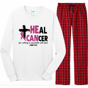 Heal Cancer Breast Cancer Awareness Month back and front side Long Sleeve Pajama Set