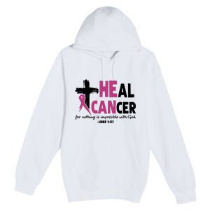 Heal Cancer Breast Cancer Awareness Month back and front side Premium Pullover Hoodie