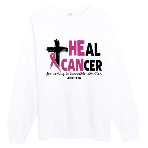 Heal Cancer Breast Cancer Awareness Month back and front side Premium Crewneck Sweatshirt