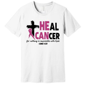 Heal Cancer Breast Cancer Awareness Month back and front side Premium T-Shirt