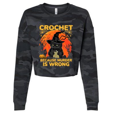 Halloween Crochet Because Murder Is Wrong For Halloween Cat Cropped Pullover Crew