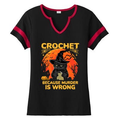 Halloween Crochet Because Murder Is Wrong For Halloween Cat Ladies Halftime Notch Neck Tee