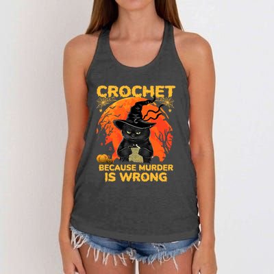 Halloween Crochet Because Murder Is Wrong For Halloween Cat Women's Knotted Racerback Tank