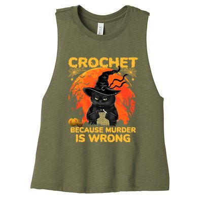 Halloween Crochet Because Murder Is Wrong For Halloween Cat Women's Racerback Cropped Tank