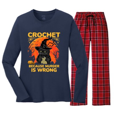 Halloween Crochet Because Murder Is Wrong For Halloween Cat Women's Long Sleeve Flannel Pajama Set 