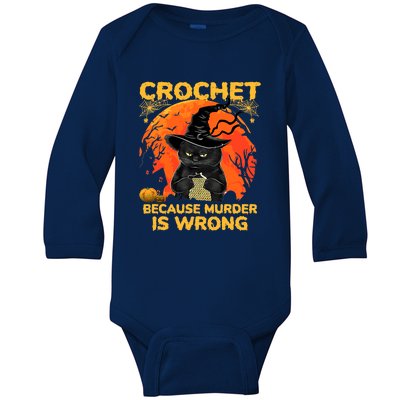 Halloween Crochet Because Murder Is Wrong For Halloween Cat Baby Long Sleeve Bodysuit