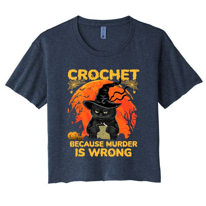 Halloween Crochet Because Murder Is Wrong For Halloween Cat Women's Crop Top Tee