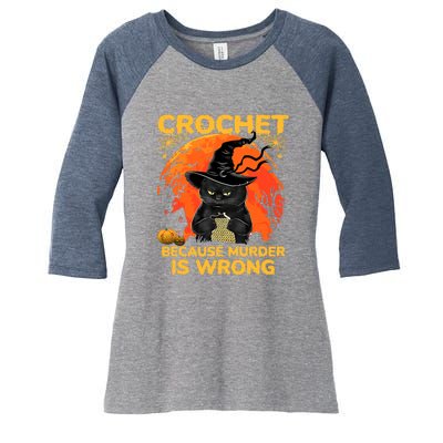 Halloween Crochet Because Murder Is Wrong For Halloween Cat Women's Tri-Blend 3/4-Sleeve Raglan Shirt