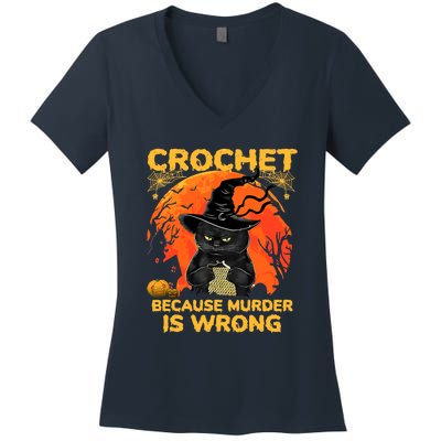 Halloween Crochet Because Murder Is Wrong For Halloween Cat Women's V-Neck T-Shirt