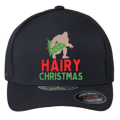 Hairy Christmas Big Foot Sasquatch Holding Tree Gift Flexfit Unipanel Trucker Cap