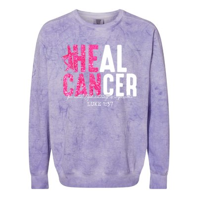 Heal Cancer Believe God Christian Breast Cancer Awareness Colorblast Crewneck Sweatshirt