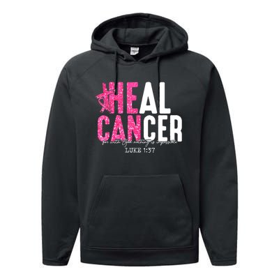 Heal Cancer Believe God Christian Breast Cancer Awareness Performance Fleece Hoodie